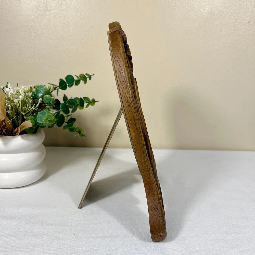Vintage 1980 Hand Carved Daffodil Floral Design Wood Frame | 5x7